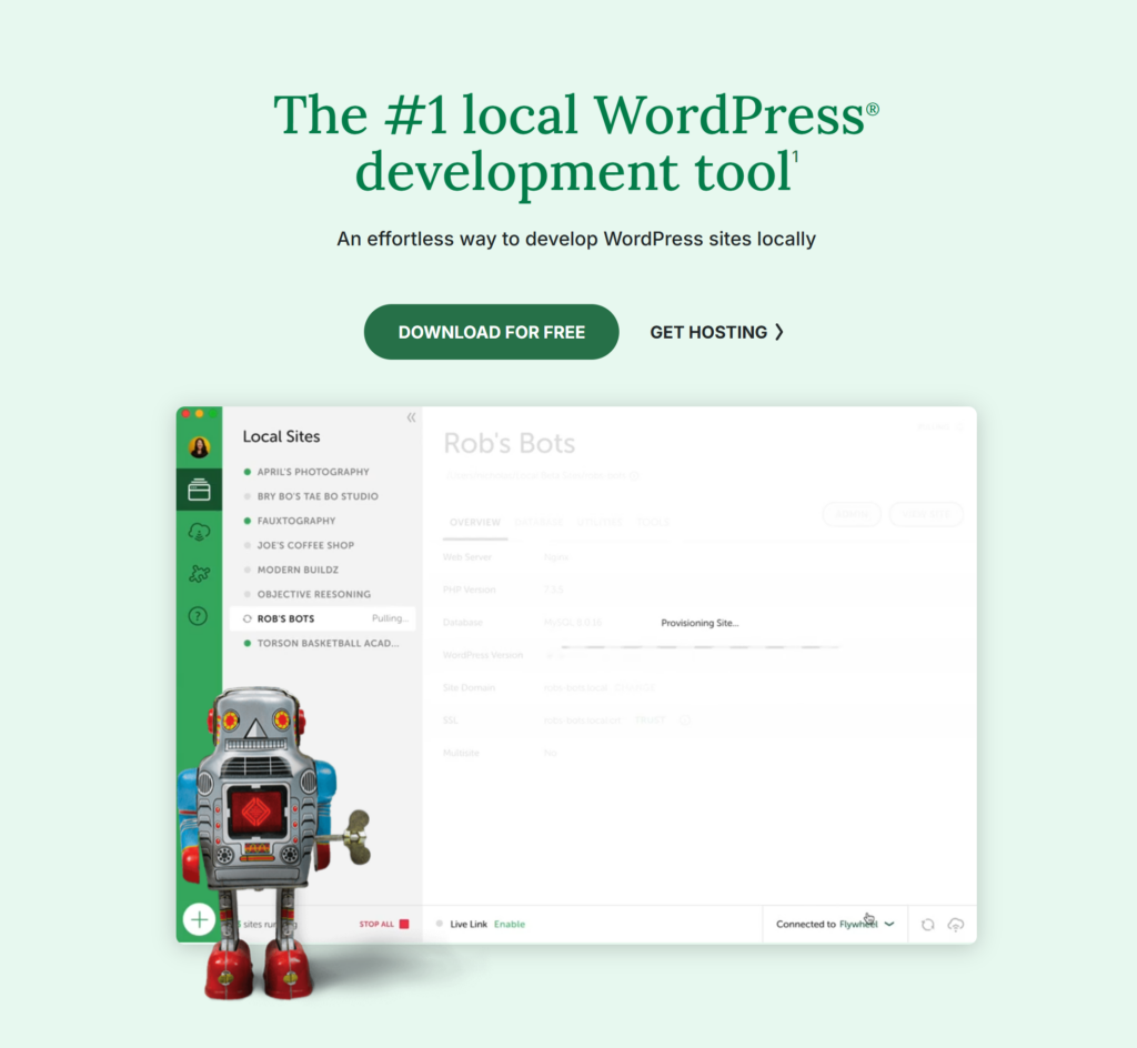 WordPress development tool local by WP Engine