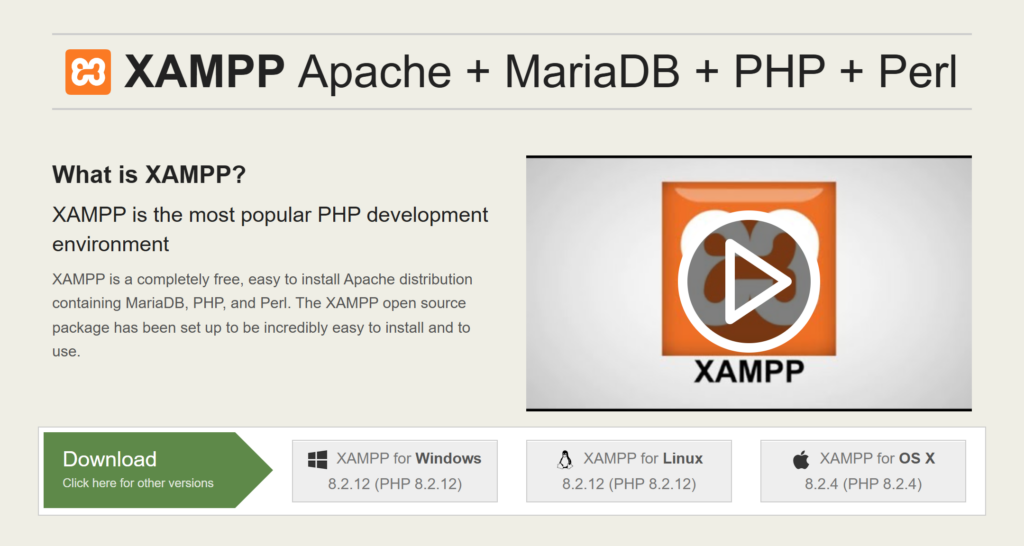 XAMPP download page for developers