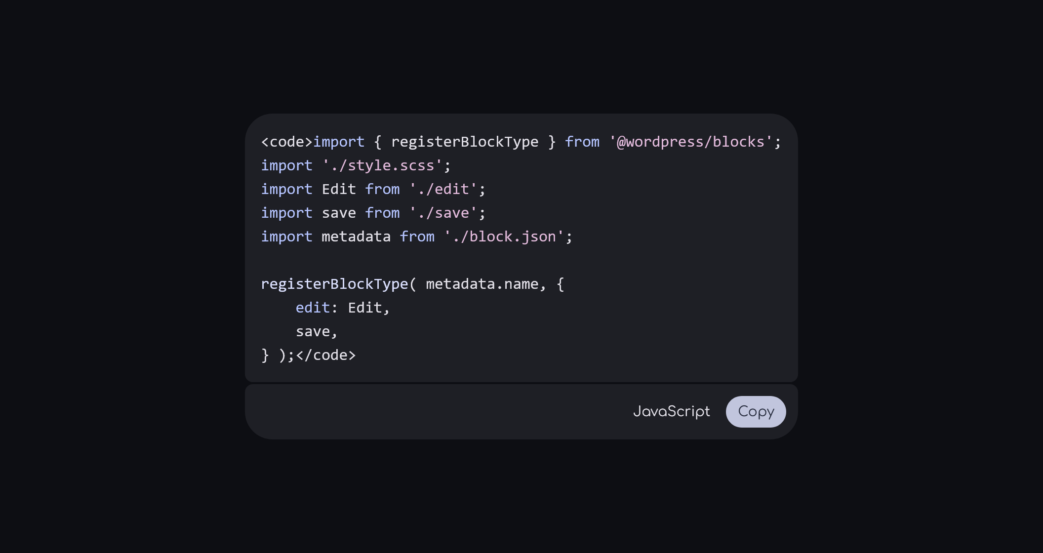 Example of a LUMO WP plugin code block for WordPress