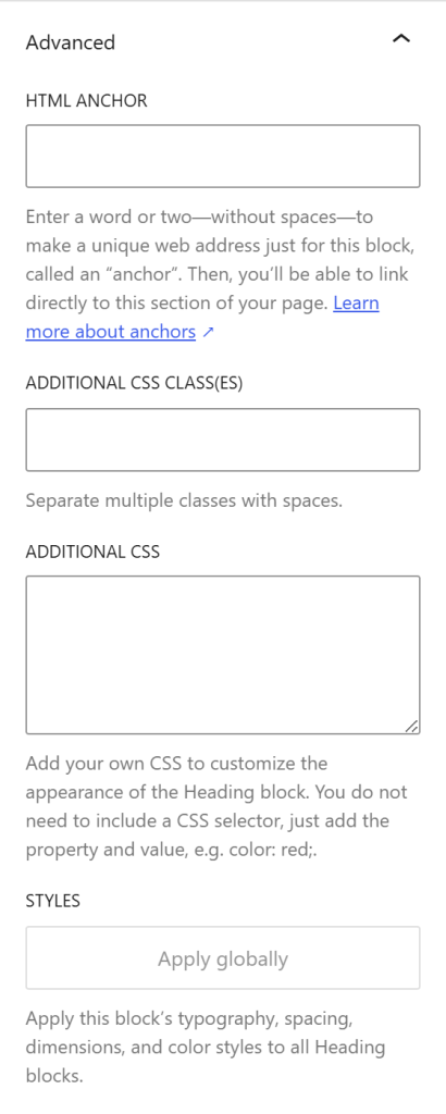 New feature of additional custom CSS at the block level. Directly within a post or page