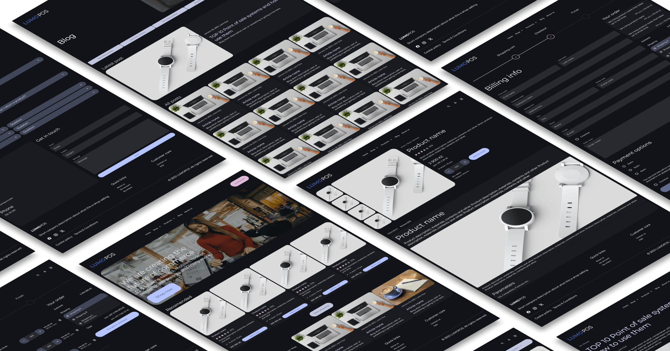 Showcasing screens and patterns of LUMO WP Theme.